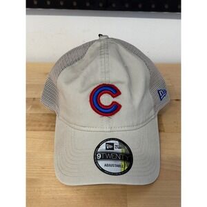 New Era Chicago Cubs 9TWENTY Adjustable Trucker Hat Tan Mesh Baseball Cap‎